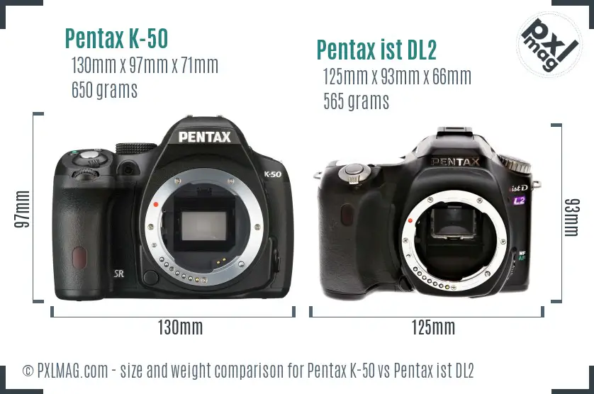 Pentax K-50 vs Pentax ist DL2 size comparison