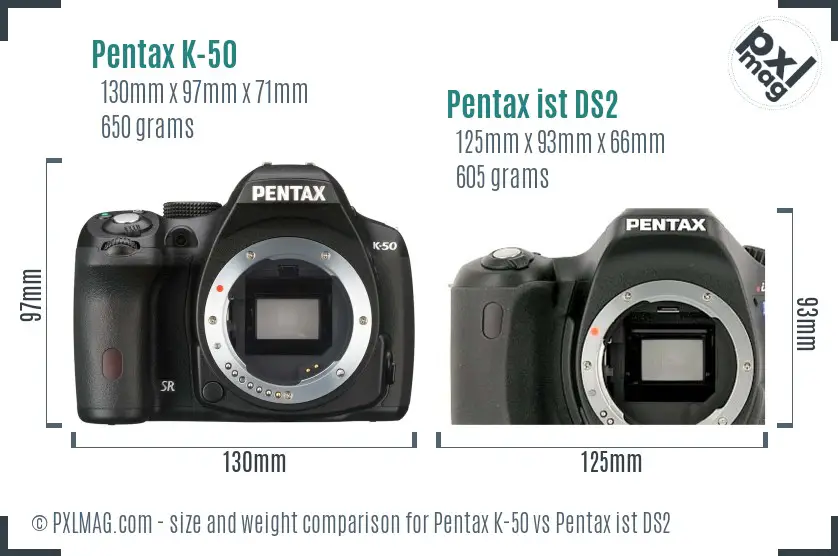Pentax K-50 vs Pentax ist DS2 size comparison