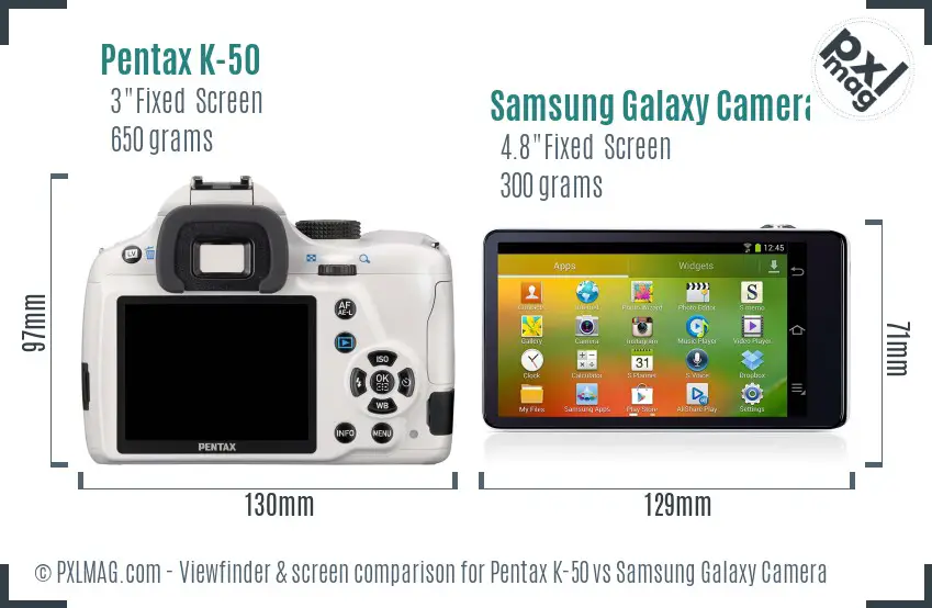 Pentax K-50 vs Samsung Galaxy Camera Screen and Viewfinder comparison Pentax K-50 vs Samsung Galaxy Camera Screen and Viewfinder comparison