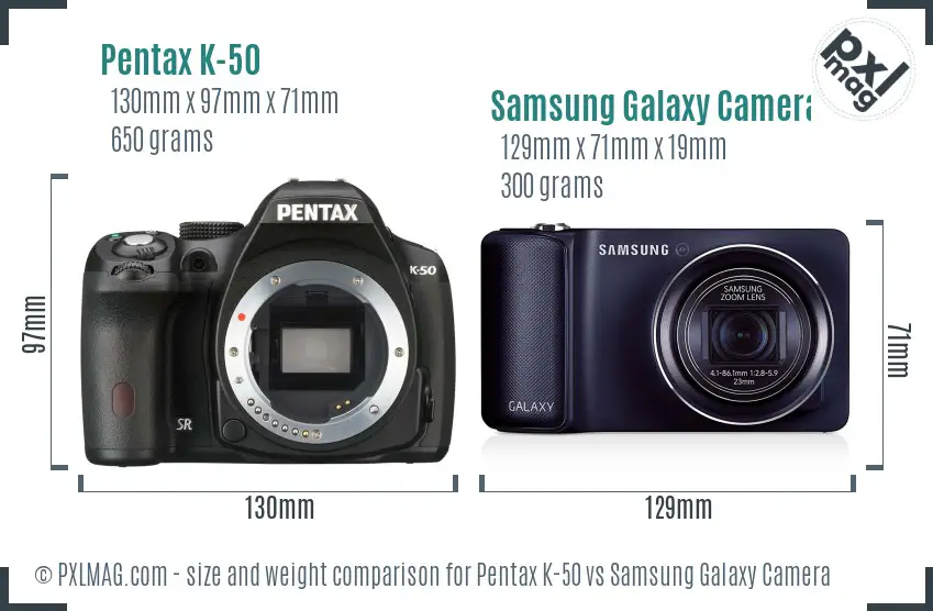 Pentax K-50 vs Samsung Galaxy Camera size comparison Pentax K-50 vs Samsung Galaxy Camera size comparison