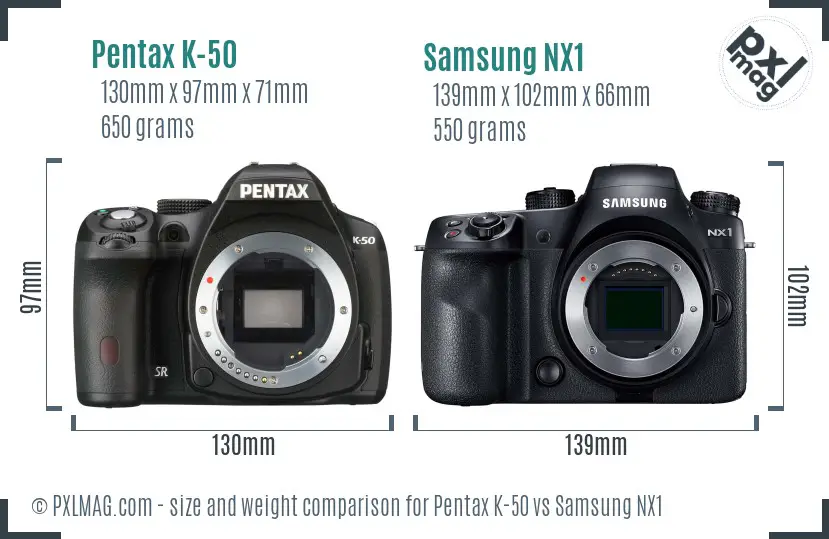 Pentax K-50 vs Samsung NX1 size comparison