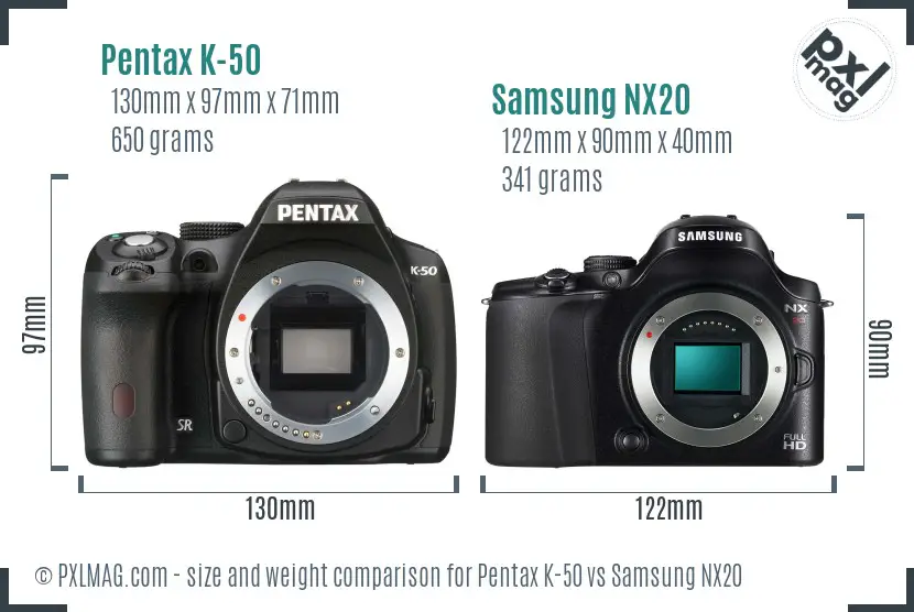 Pentax K-50 vs Samsung NX20 size comparison