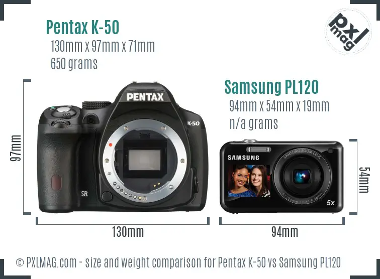 Pentax K-50 vs Samsung PL120 size comparison
