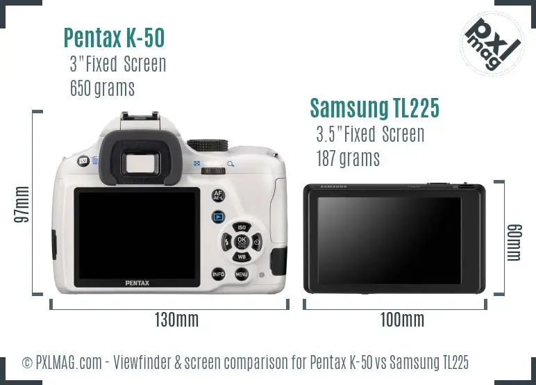 Pentax K-50 vs Samsung TL225 Screen and Viewfinder comparison