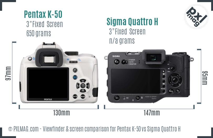 Pentax K-50 vs Sigma Quattro H Screen and Viewfinder comparison