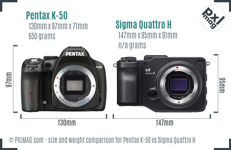 Pentax K-50 vs Sigma Quattro H size comparison