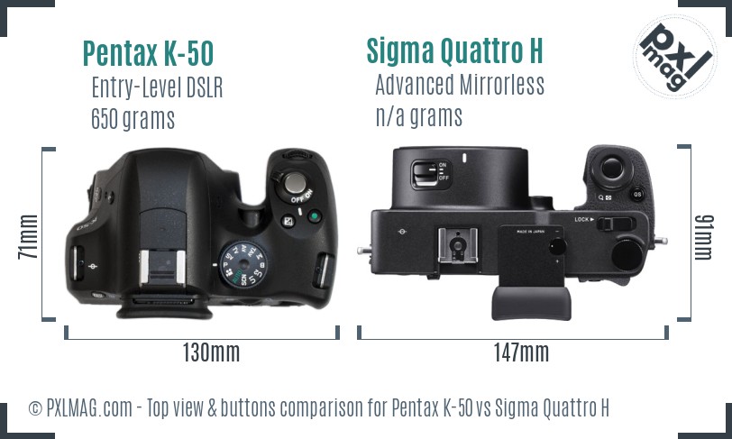 Pentax K-50 vs Sigma Quattro H top view buttons comparison