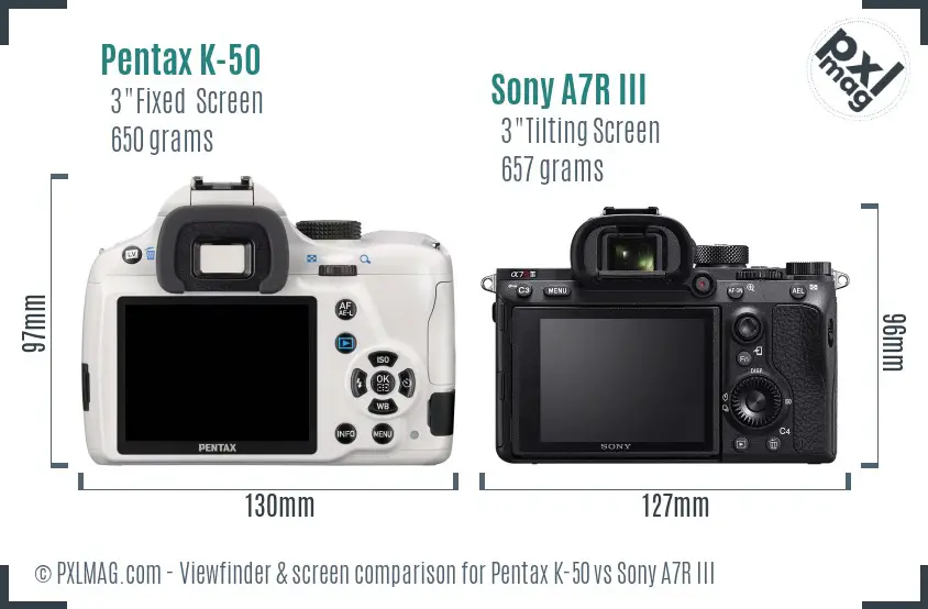 Pentax K-50 vs Sony A7R III Screen and Viewfinder comparison Pentax K-50 vs Sony A7R III Screen and Viewfinder comparison