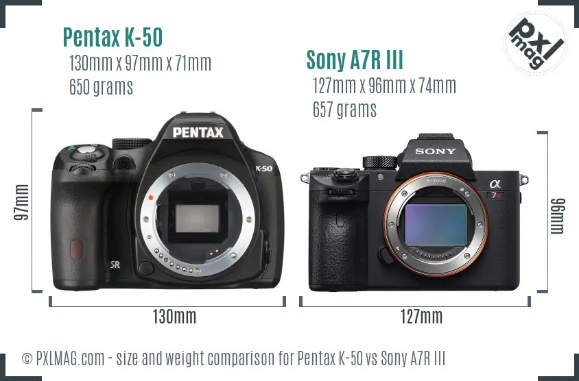 Pentax K-50 vs Sony A7R III size comparison Pentax K-50 vs Sony A7R III size comparison