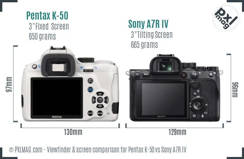 Pentax K-50 vs Sony A7R IV Screen and Viewfinder comparison