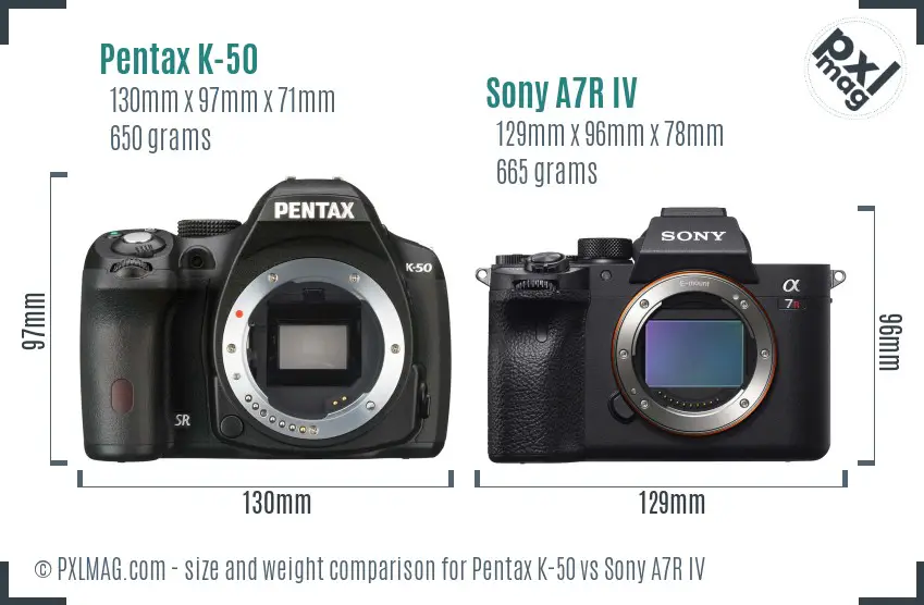 Pentax K-50 vs Sony A7R IV size comparison