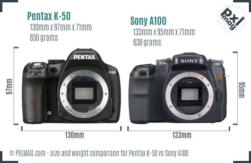 Pentax K-50 vs Sony A100 size comparison