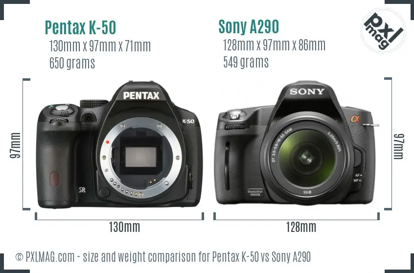 Pentax K-50 vs Sony A290 size comparison