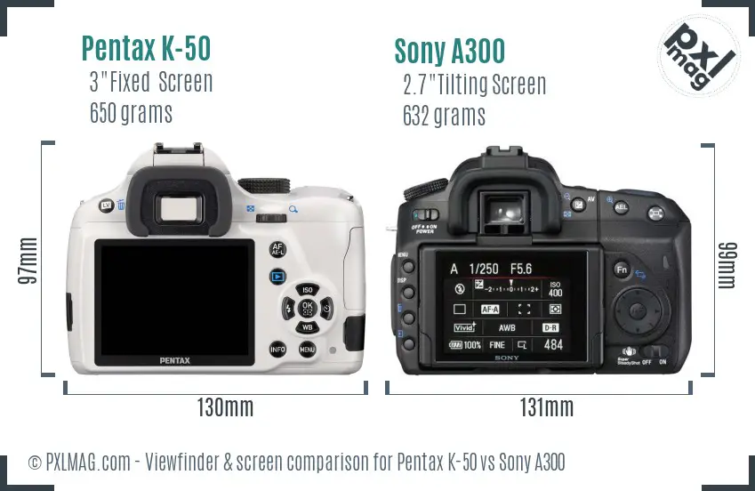 Pentax K-50 vs Sony A300 Screen and Viewfinder comparison