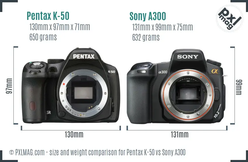 Pentax K-50 vs Sony A300 size comparison