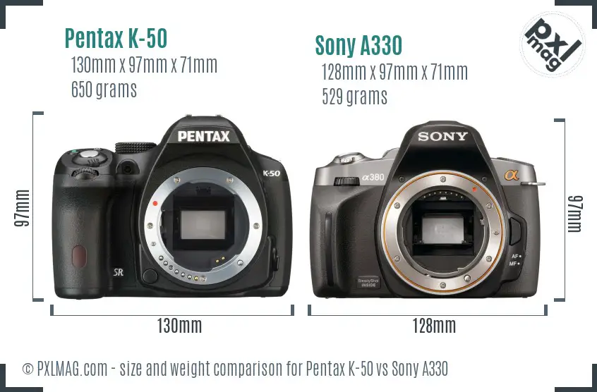 Pentax K-50 vs Sony A330 size comparison