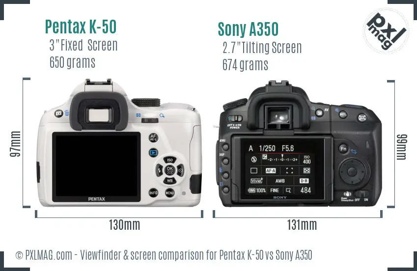 Pentax K-50 vs Sony A350 Screen and Viewfinder comparison