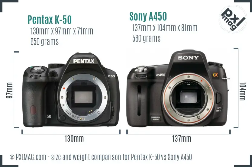 Pentax K-50 vs Sony A450 size comparison