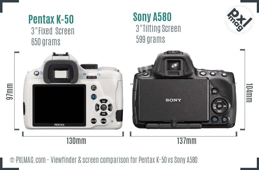 Pentax K-50 vs Sony A580 Screen and Viewfinder comparison