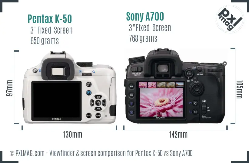 Pentax K-50 vs Sony A700 Screen and Viewfinder comparison
