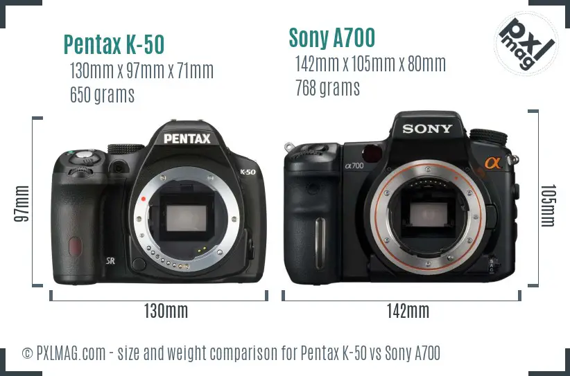 Pentax K-50 vs Sony A700 size comparison