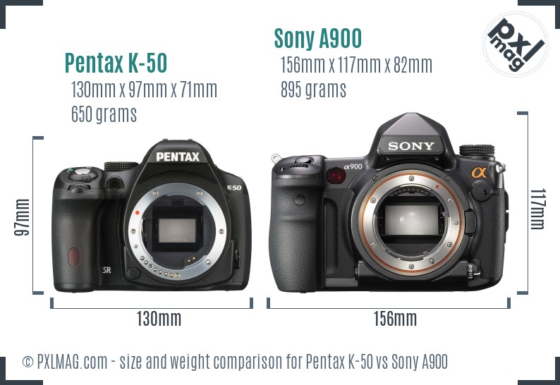 Pentax K-50 vs Sony A900 size comparison Pentax K-50 vs Sony A900 size comparison
