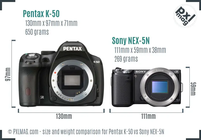 Pentax K-50 vs Sony NEX-5N size comparison