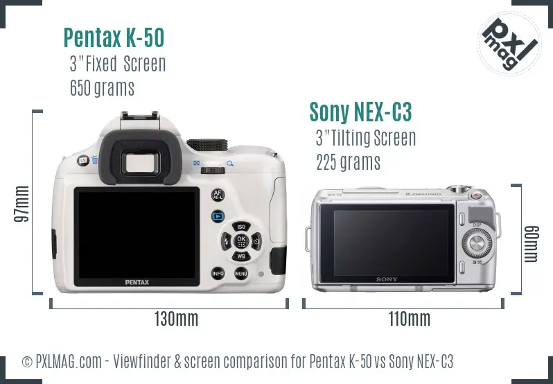 Pentax K-50 vs Sony NEX-C3 Screen and Viewfinder comparison Pentax K-50 vs Sony NEX-C3 Screen and Viewfinder comparison