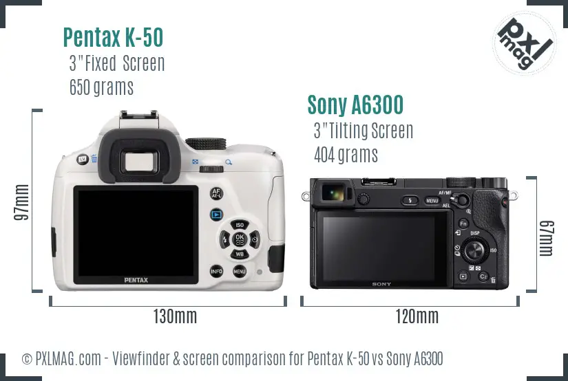 Pentax K-50 vs Sony A6300 Screen and Viewfinder comparison