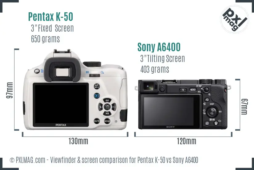 Pentax K-50 vs Sony A6400 Screen and Viewfinder comparison