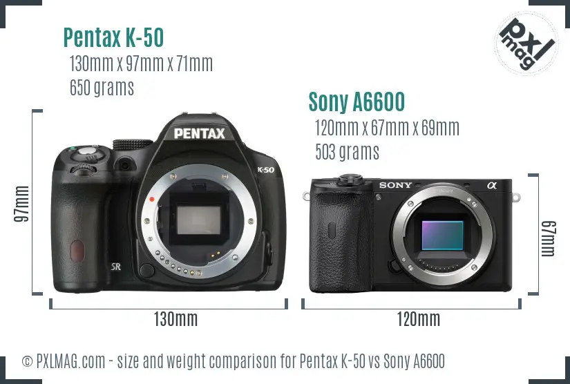 Pentax K-50 vs Sony A6600 size comparison