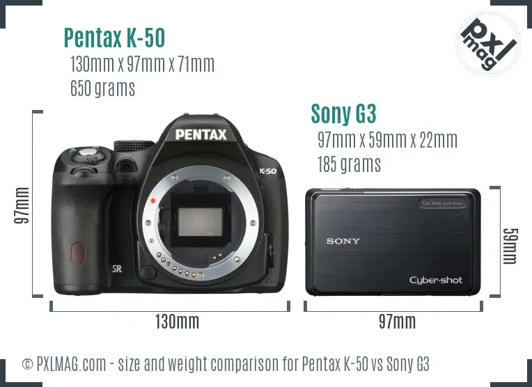 Pentax K-50 vs Sony G3 size comparison