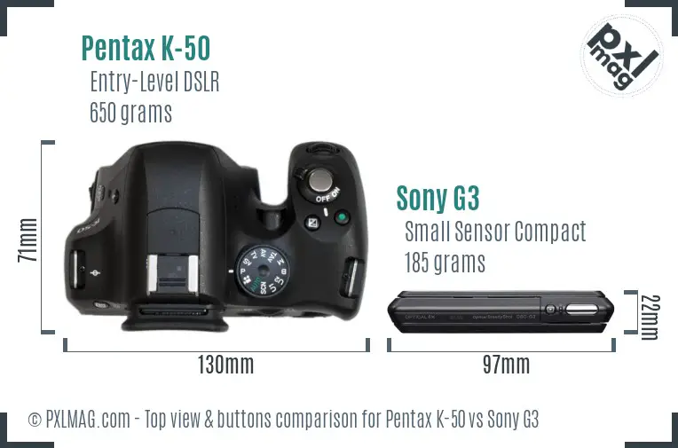 Pentax K-50 vs Sony G3 top view buttons comparison