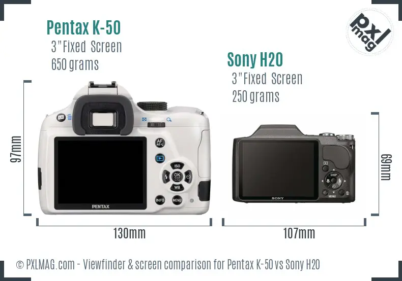 Pentax K-50 vs Sony H20 Screen and Viewfinder comparison