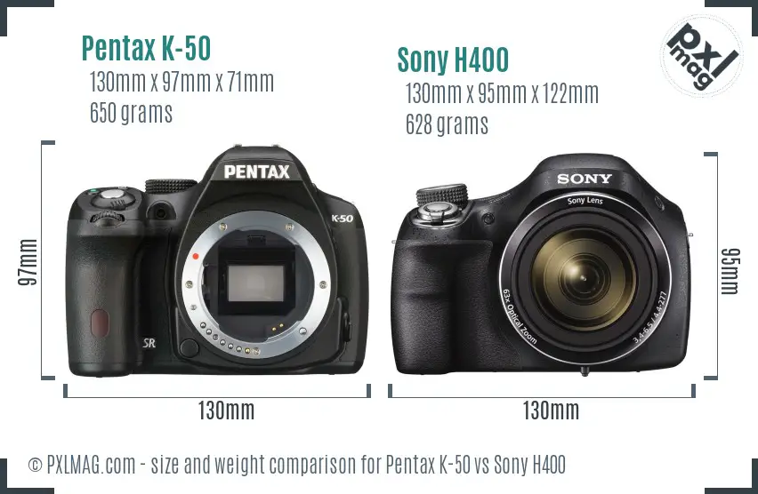 Pentax K-50 vs Sony H400 size comparison