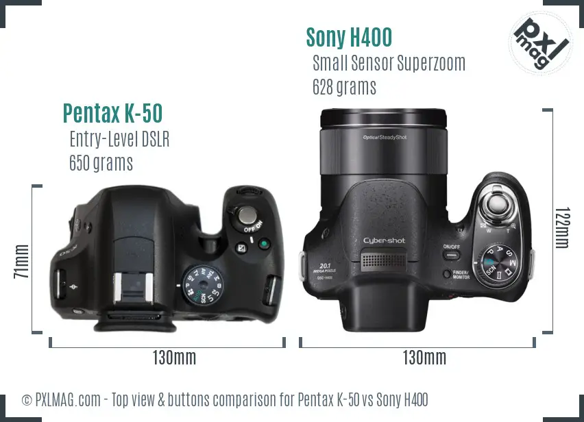 Pentax K-50 vs Sony H400 top view buttons comparison