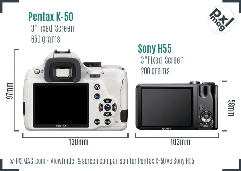 Pentax K-50 vs Sony H55 Screen and Viewfinder comparison