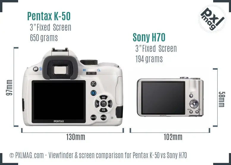 Pentax K-50 vs Sony H70 Screen and Viewfinder comparison