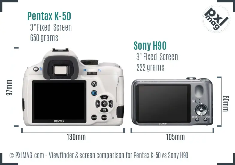 Pentax K-50 vs Sony H90 Screen and Viewfinder comparison