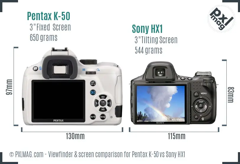 Pentax K-50 vs Sony HX1 Screen and Viewfinder comparison