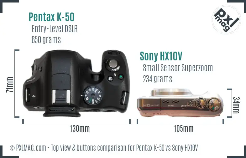 Pentax K-50 vs Sony HX10V top view buttons comparison