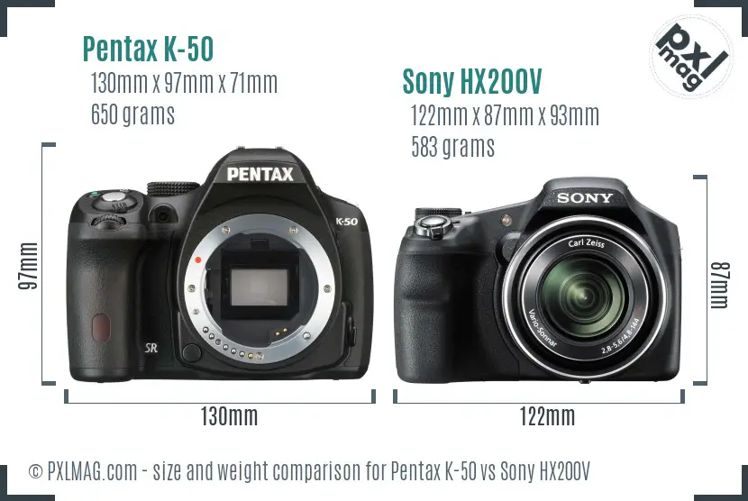 Pentax K-50 vs Sony HX200V size comparison