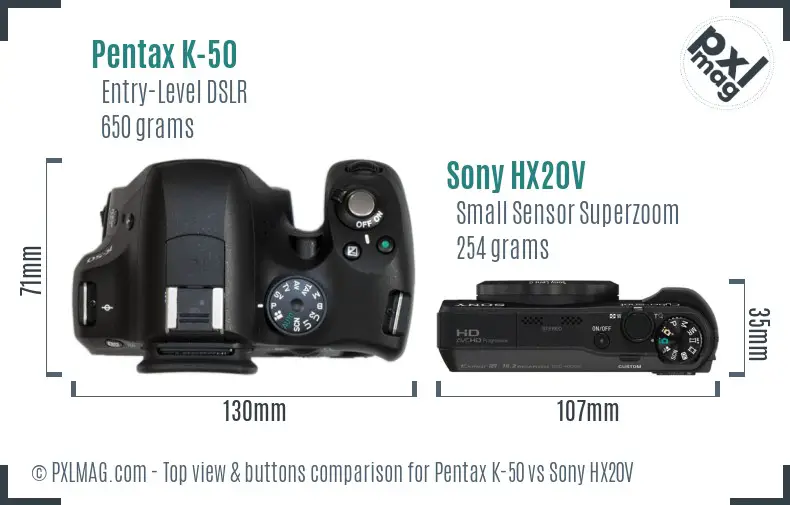 Pentax K-50 vs Sony HX20V top view buttons comparison