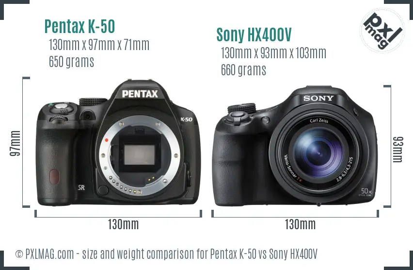 Pentax K-50 vs Sony HX400V size comparison