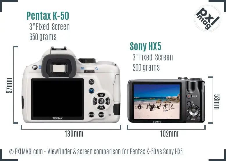 Pentax K-50 vs Sony HX5 Screen and Viewfinder comparison