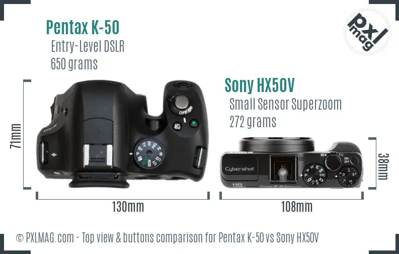 Pentax K-50 vs Sony HX50V top view buttons comparison