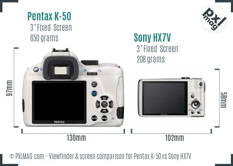 Pentax K-50 vs Sony HX7V Screen and Viewfinder comparison