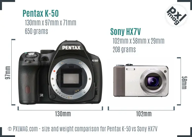 Pentax K-50 vs Sony HX7V size comparison