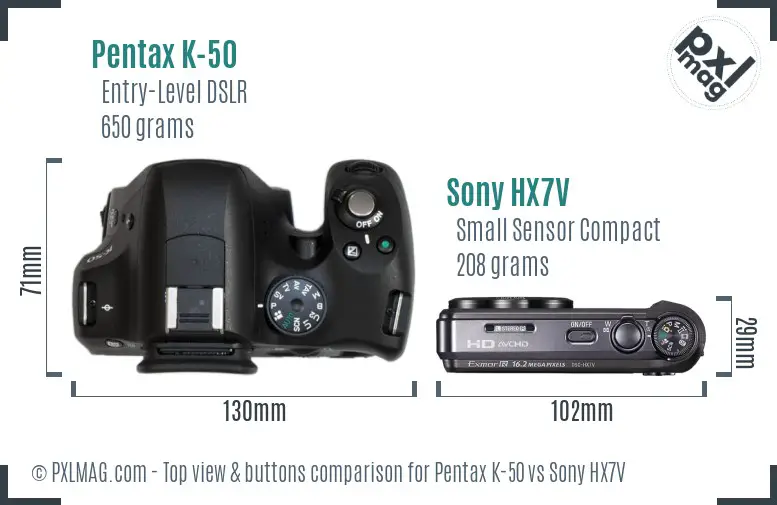 Pentax K-50 vs Sony HX7V top view buttons comparison