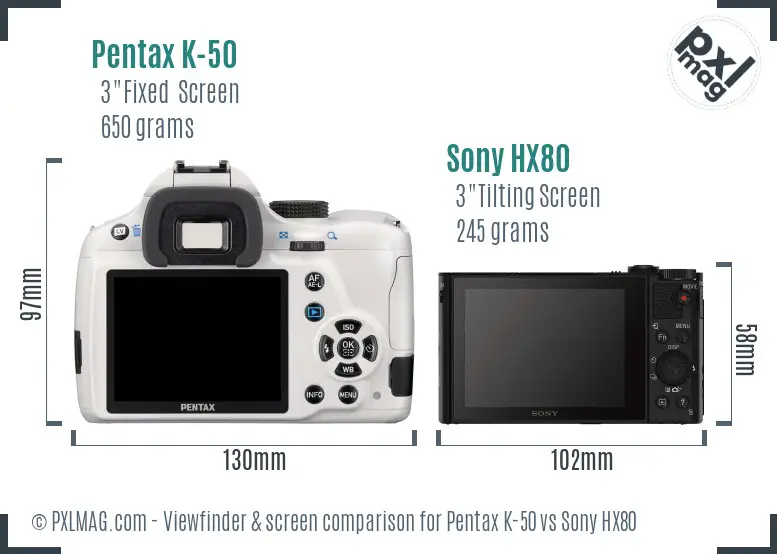 Pentax K-50 vs Sony HX80 Screen and Viewfinder comparison